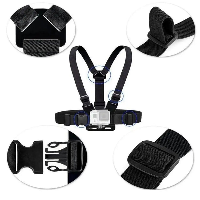 Adjustable harness for a sports camera with a rotating tripod and a phone stand - Photo accessories<<<HurtelXML