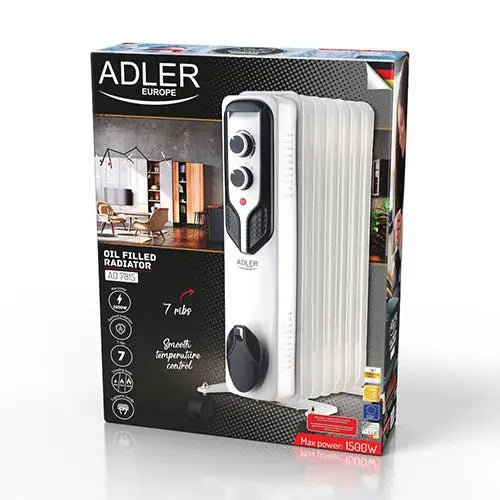 Adler AD 7815 electric space heater Indoor White 1500 W Oil electric space heater - Oil radiatorsAGD-GRO<<<Home