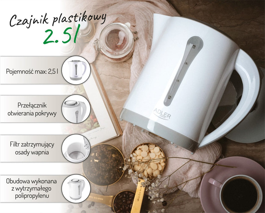 Adler AD 1244 electric kettle 2.5 L 2200 W White