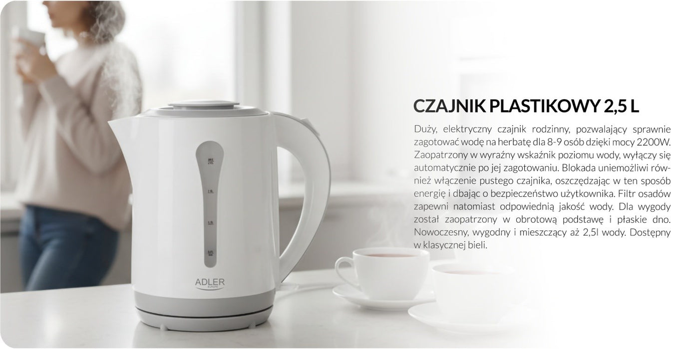 Adler AD 1244 electric kettle 2.5 L 2200 W White