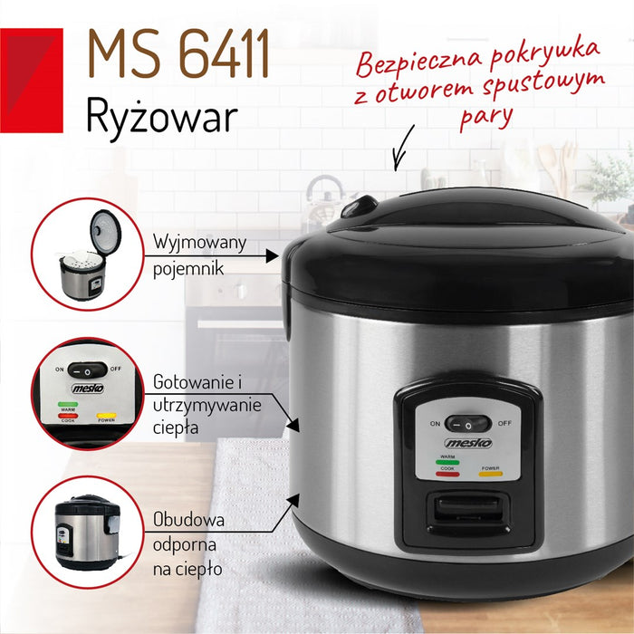 Mesko MS 6411 rice cooker Black,Stainless steel 1000 W