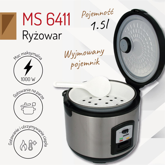 Mesko MS 6411 rice cooker Black,Stainless steel 1000 W