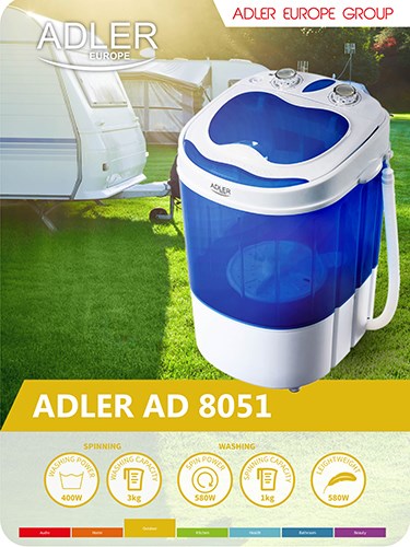 Adler AD 8051 washing machine Top-load 3 kg Blue, White