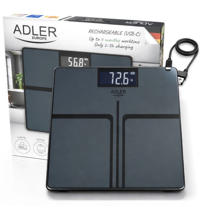 Bathroom scale ADLER AD 8194s STRIPES rechargeable USB-C Black