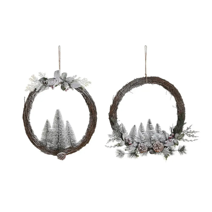 Advent wreathe DKD Home Decor Natural wicker Pineapple Snowfall 46 x 7 x 46 cm (2 Units) - Декорация и Осветление<<<Дом