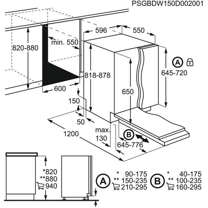 Built-in dishwasher AEG FSB53927Z***, 14 place settings, 600 W, mm, D