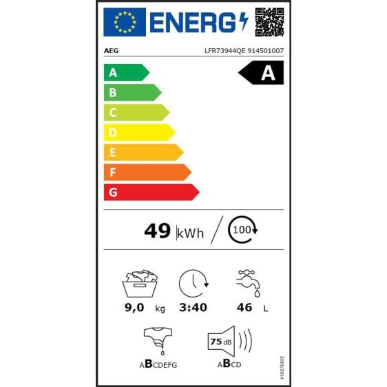 Washing machine AEG LFR73944QE, 9 kg, WiFi, 1400 rpm.