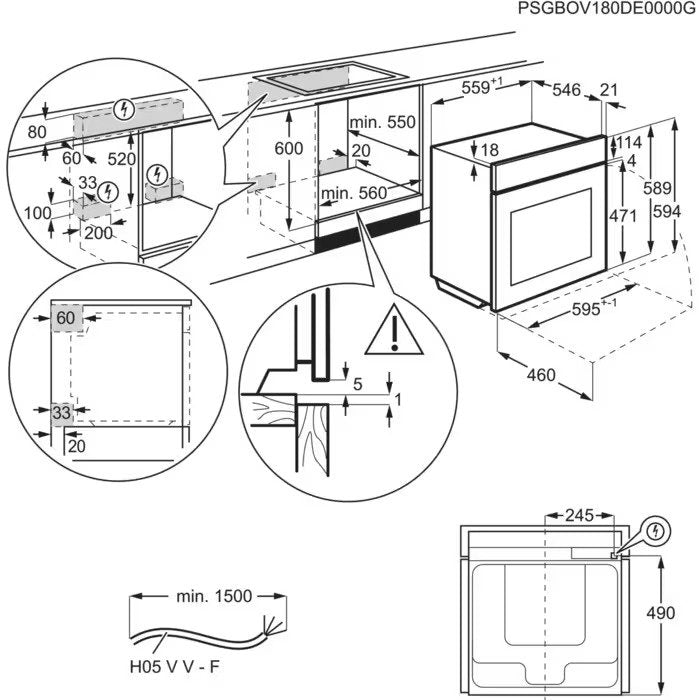 Built-in oven AEG NBA5P53KAB(ST), 71, A+, Pyrolysis, Sensor