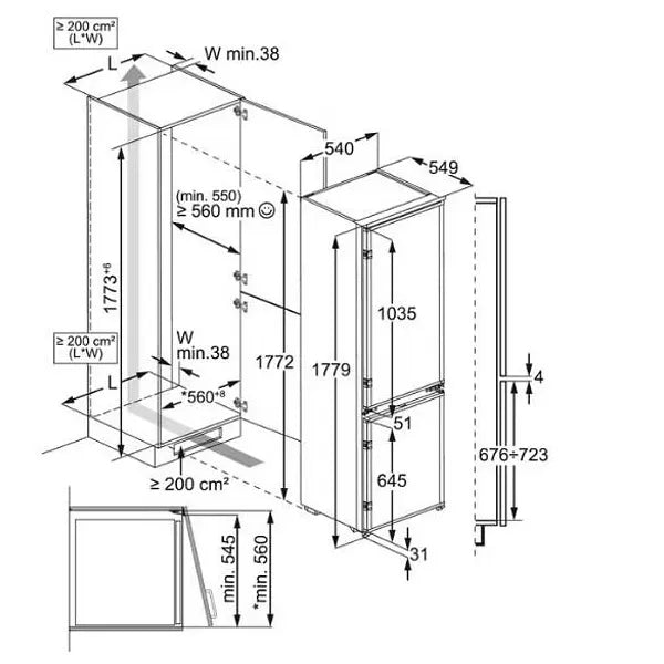 Built-in refrigerator with freezer AEG OSC6L181ES, 271 l, E, LowFrost, White