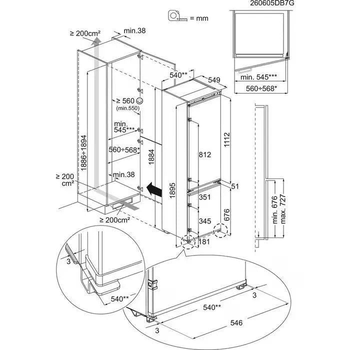 Built-in refrigerator AEG OSC7C191DS GreenZone, 269 l, No Frost, 188.4 cm