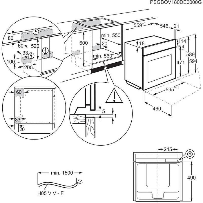 Built-in oven AEG TE7PB63ZAB, 71 l, Pyrolysis, A+