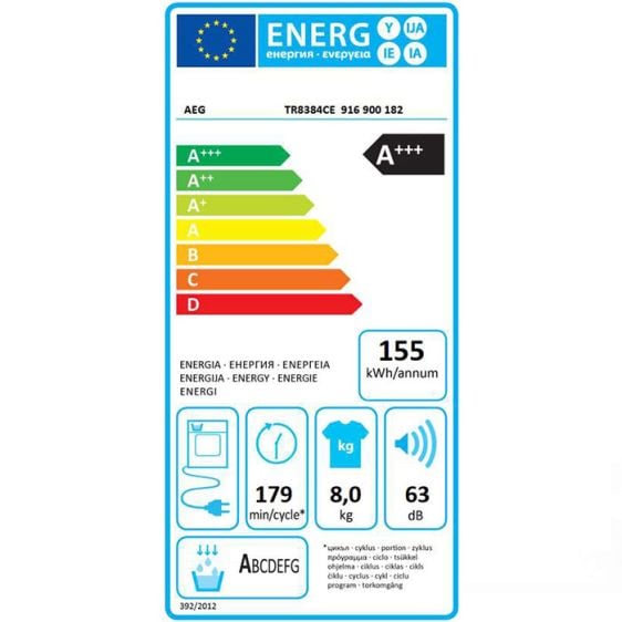 Dryer AEG TR8384CE, 8kg, B, dark panel
