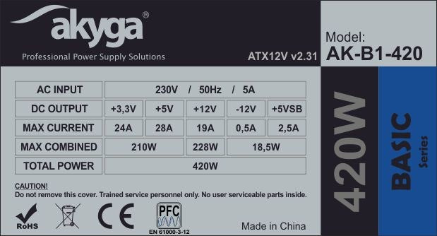 Akyga AK-B1-420 power supply unit 420 W 20+4 pin ATX ATX Grey