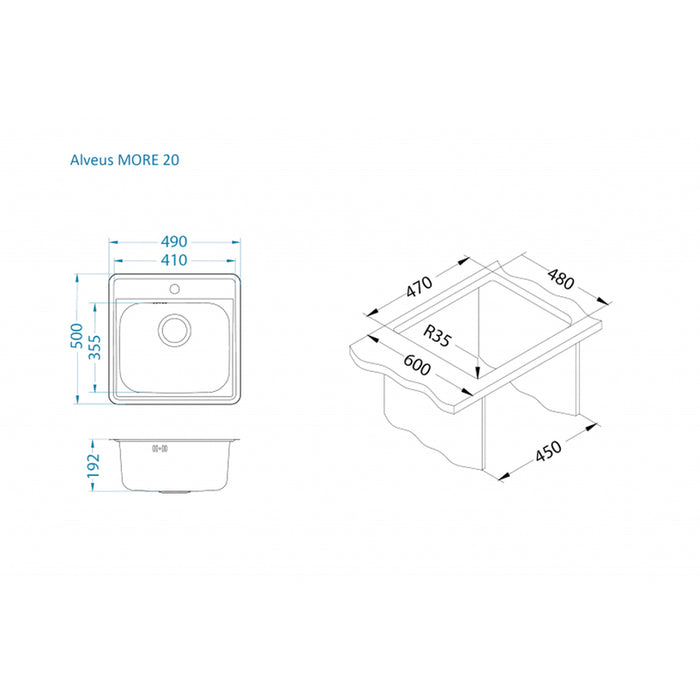 KITCHEN SINK ALVEUS MORE 20 49X50X19.2 CM