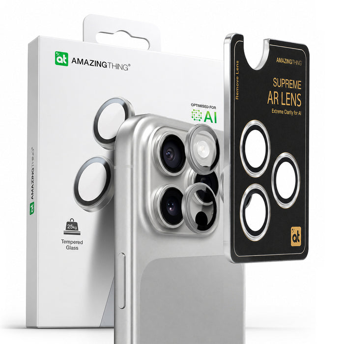 AmazingThing AR Aluminum 3 Lens Glass with Camera Lens Frame for iPhone 16 Pro / 16 Pro Max - Silver