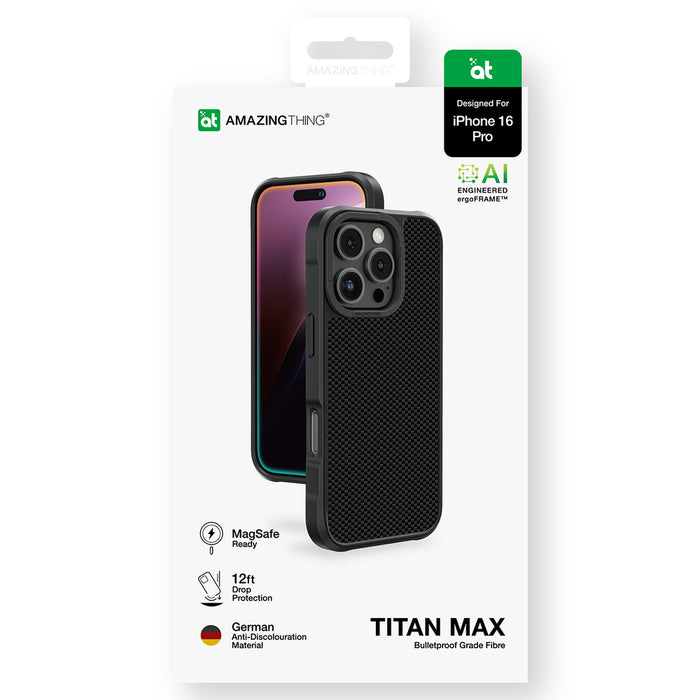 AmazingThing Titan Max Case with 600D Aramid Fibers for iPhone 16 Pro - Black