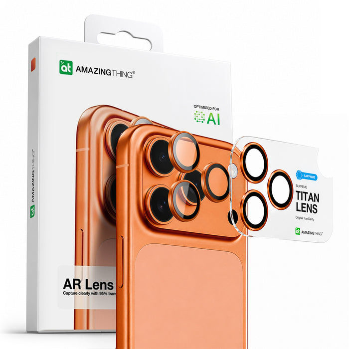 AmazingThing AR Sapphire Camera Lens Glass for iPhone 17 Pro / Pro Max - with Orange Frame