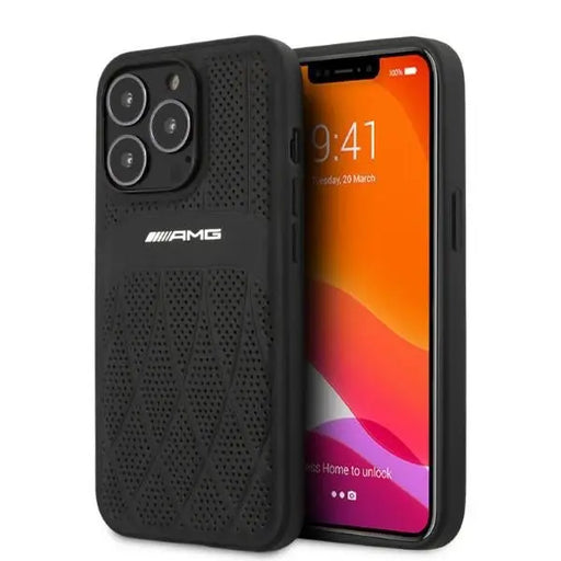 AMG AMHCP13LOSDBK iPhone 13 Pro / 13 6.1’’ black/black hardcase Leather Curved Lines - Cell phone cases
