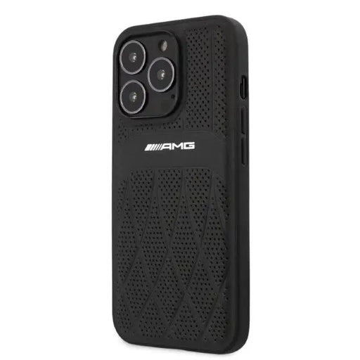 AMG AMHCP13LOSDBK iPhone 13 Pro / 13 6.1’’ black/black hardcase Leather Curved Lines - Cell phone cases