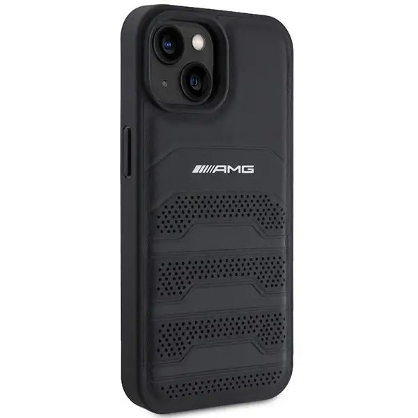 AMG Leather Debossed Lines case for iPhone 15 - black - Cell phone cases and covers<<<HurtelXML