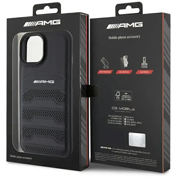 AMG Leather Debossed Lines case for iPhone 15 - black - Cell phone cases and covers<<<HurtelXML