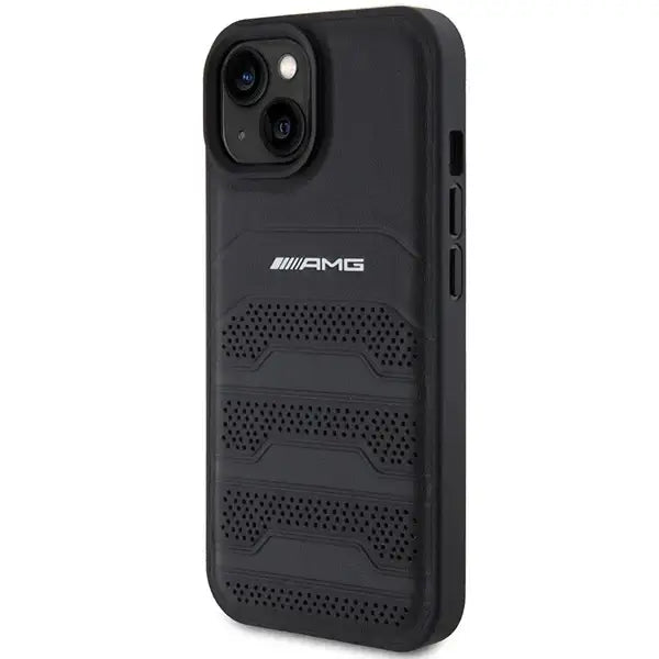 AMG Leather Debossed Lines case for iPhone 15 - black - Cell phone cases and covers<<<HurtelXML