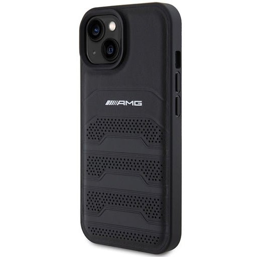 AMG Leather Debossed Lines case for iPhone 15 Plus - black - Cell phone cases and covers<<<HurtelXML