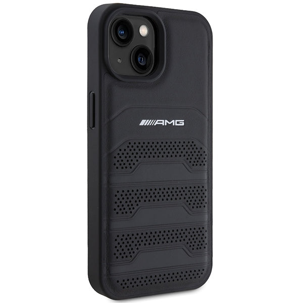 AMG Leather Debossed Lines case for iPhone 15 Plus - black - Cell phone cases and covers<<<HurtelXML