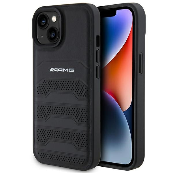 AMG Leather Debossed Lines case for iPhone 15 Plus - black - Cell phone cases and covers<<<HurtelXML