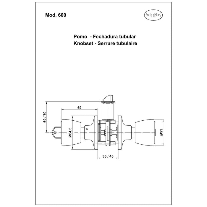 LOCK 601 INTERIOR BRASS GLOSS DIN