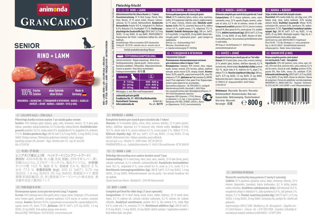 ANIMONDA GranCarno Senior Beef and lamb - wet dog food - 800g