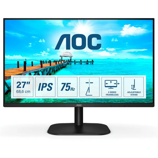 AOC 27B2DA 27inch IPS FHD 1920x1080 16:9 250nits 75Hz 1000:1 4ms HDMI1.4 VGA DVI Headphone out Black Cable included