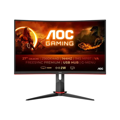 AOC CQ27G2U/BK 27 Curved 1500R VA 16:9 WLED 2560x1440 144Hz 4ms 1ms 250 cd/m2 3000:1 (80M:1 dynamic) 178/178 sRGB 120,