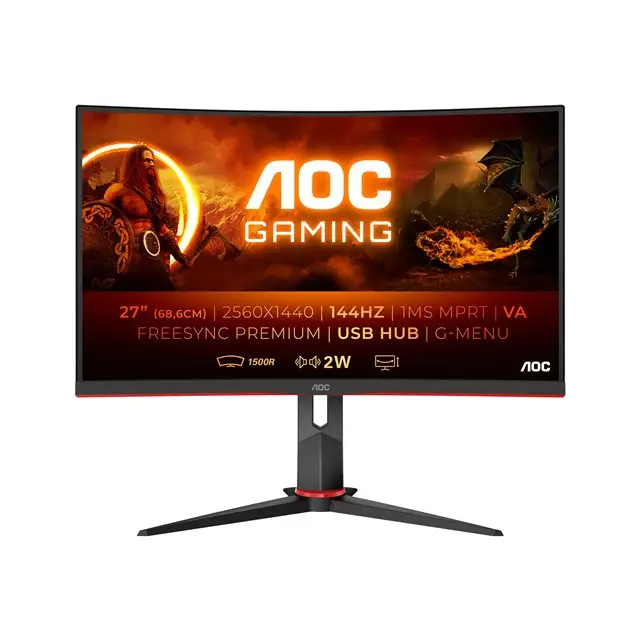 AOC CQ27G2U/BK 27 Curved 1500R VA 16:9 WLED 2560x1440 144Hz 4ms 1ms 250 cd/m2 3000:1 (80M:1 dynamic) 178/178 sRGB 120,