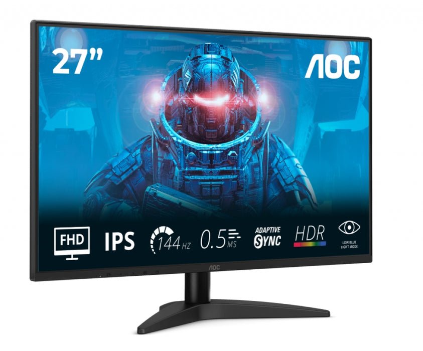 Monitor AOC 27B36X, 27" IPS WLED, 1920x1080@144Hz, 4ms GtG, 0.5ms MPRT, 300cd m/2, 1500:1, DCR 20M:1