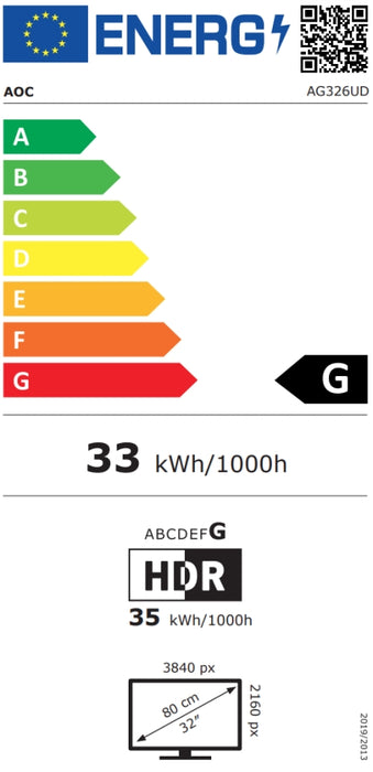 AOC AG326UD, 31.5" QD-OLED, 3840x2160@165Hz, 0.03GtG, 1000cd m/2, 1.5M:1, 80M:1 DCR, Adaptive Sync, FlickerFree, Low Blue Light, 8Wx2, Tilt, Height Adjust, Pivot, Swivel, 2xHDMI, DP, USB hub
