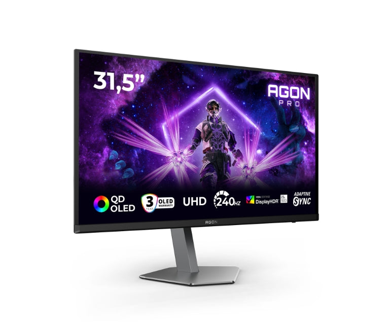 AOC AG326UZD2, 31.5" QD-OLED, 3840x2160@240Hz, 0.03ms GtG, 250cd m/2 (SDR), 1000cd m/2 (HDR), 1.500.000:1, 80M:1, Adaptive Sync, FlickerFree, LowBlue Mode, 8Wx2, Tilt, Height Adjust, Pivot, Swivel, 2xHDMI, DP, USB hub, KVM