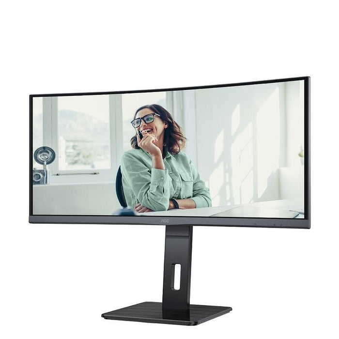 AOC CU34P3CV, 34" VA WLED, Curved 1500R, 3440x1440@100Hz, 4ms GtG, 1ms MPRT, 300cd m/2, DCR 3000:1, 50M:1, AdaptiveSync, FlickerFree, Low Blue Light, 5Wx2, Tilt, Height Adjust, Swivel, HDMI, DP, USB hub