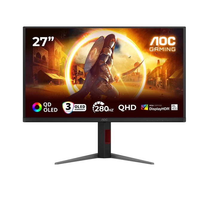 AOC Q27G4ZD, 27" QD-OLED, 2560x1440@280Hz, 0.03ms GtG, 1.5M:1, 1000cd m/2, Adaptive Sync, FlickerFree, Anti Blue Light, Tilt, Height Adjust, Pivot, Swivel, 2xHDMI, DP, USB hub