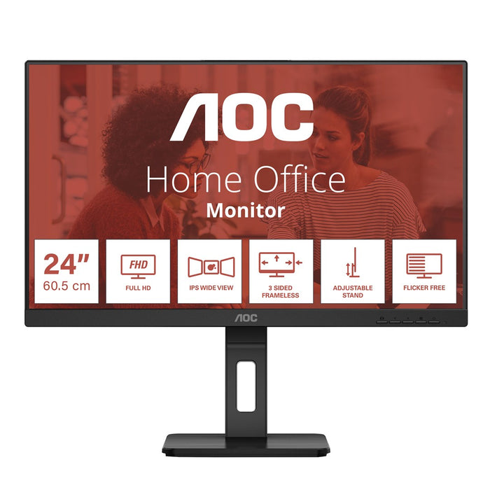 AOC 24E3QAF, 23.8" IPS WLED, 1920x1080@75Hz, 4ms GtG, 300cd m/2, 1000:1, 20M:1 DCR, Adaptive Sync, FlickerFree, Low Blue Light, 2Wx2, Tilt, Height Adjust, Pivot, Swivel, D-SUB, HDMI, DP
