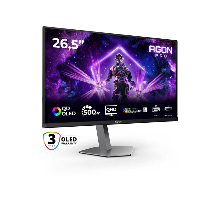 AOC AG276QKD2, 26.5" QD-OLED, 2560x1440@500Hz, 0.03ms GtG, 1000cd m/2, 1.5M:1, 80M:1 DCR, Adaptive Sync, Low Blue Light, FlickerFree, 5Wx2, Tilt, Height Adjust, Pivot, Swivel, 2xHDMI, DP, USB hub