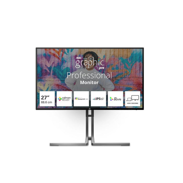 AOC U27U3CV, 27" Nano IPS WLED, 3840x2160@60Hz, 4ms GtG, 400cd m/2, 1300:1, 50M:1 DCR, Adaptive Sync, FlickerFree, Low Blue Light, 3Wx2, Tilt, Height Adjust, Pivot, Swivel, 2xHDMI, DP, USB hub