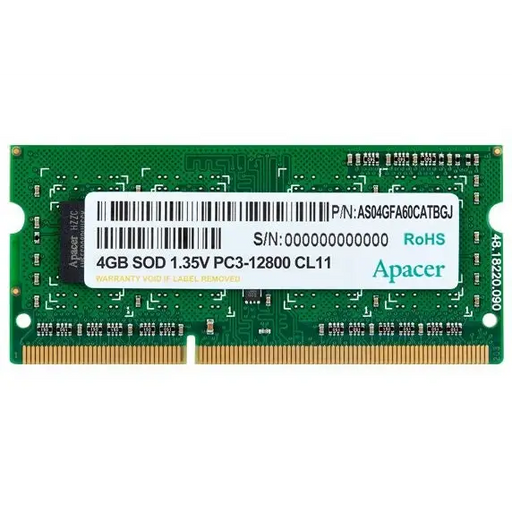 Apacer 4GB Notebook Memory - DDR3 SODIMM 512x 8 Low Voltage 1.35V PC12800 @ 1600MHz - Памети за преносими