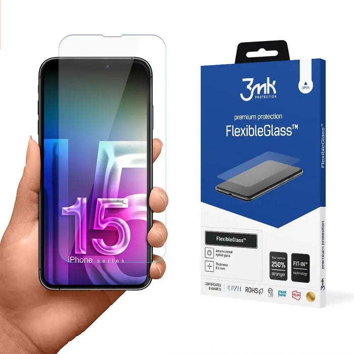 Apple iPhone 15 - 3mk FlexibleGlass™ - Cell phone tempered glass<<<HurtelXML