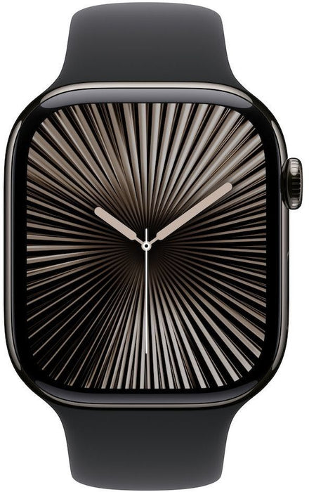 Apple Watch S10 Cellular 42mm Slate Titanium Case with Black Sport Band - M/L