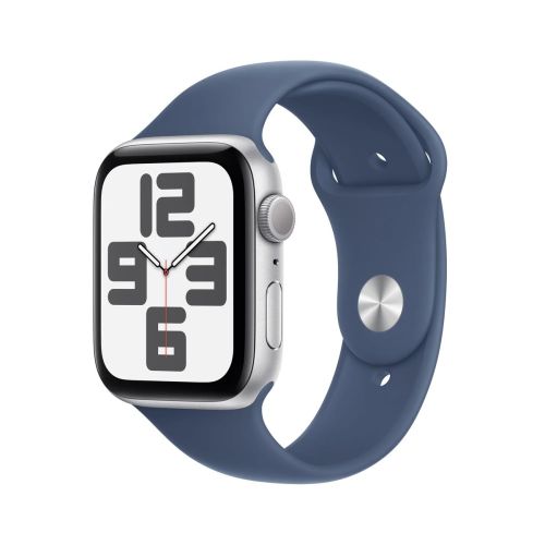 Apple Watch SE (2024) GPS 44mm Silver Alu Case, Denim Sport Strap M/L EU MXER3