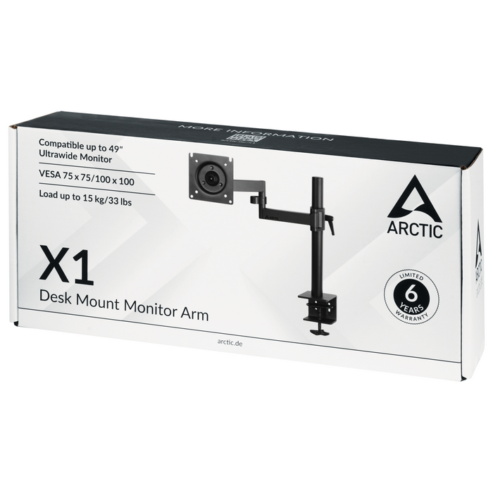 ARCTIC X1 Desk Monitor Stand, Adjustable, 13"-49", 15 kg, Black