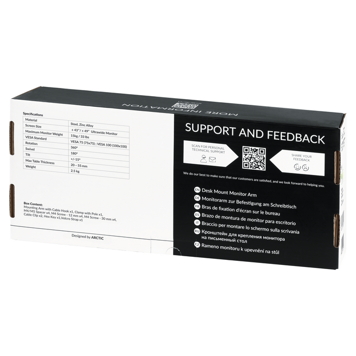 ARCTIC X1 Desk Monitor Stand, Adjustable, 13"-49", 15 kg, Black