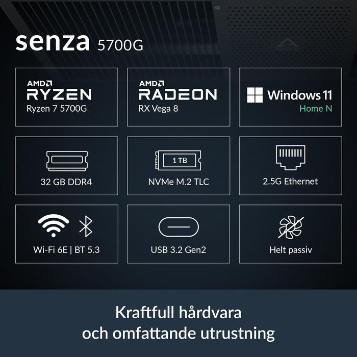 Arctic Senza Desktop PC System Ryzen 7 5700G, 32GB DDR4, 1TB NVMe, WiFi 6E, Windows 11 Home