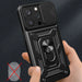 Armor Camshield Case with Stand and Camera Cover for iPhone 15 Pro Max Hybrid Armor Camshield - Black - Cell phone